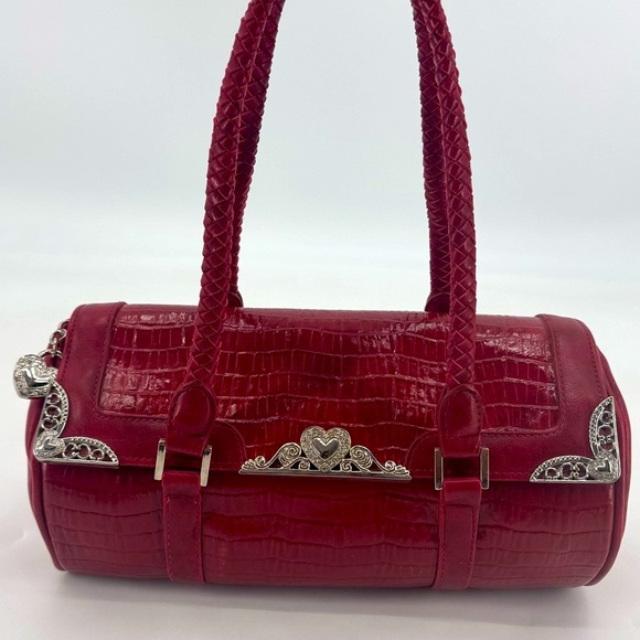 Vintage Y2K Vegan Leather Croc Embossed Heart Filagree Geo Roll Shoulder Bag - Picture 13 of 13